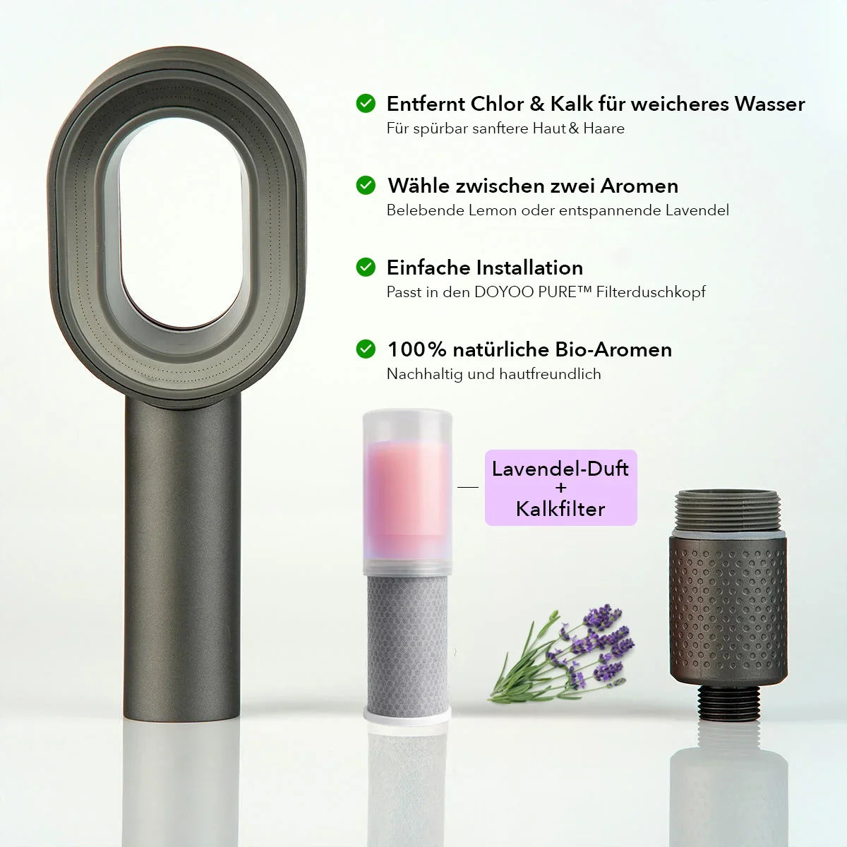 High End Aroma + Vitamin C + Kalk- und Aktivkohlefilter - Doyoo Pure Skin Filterduschkopf